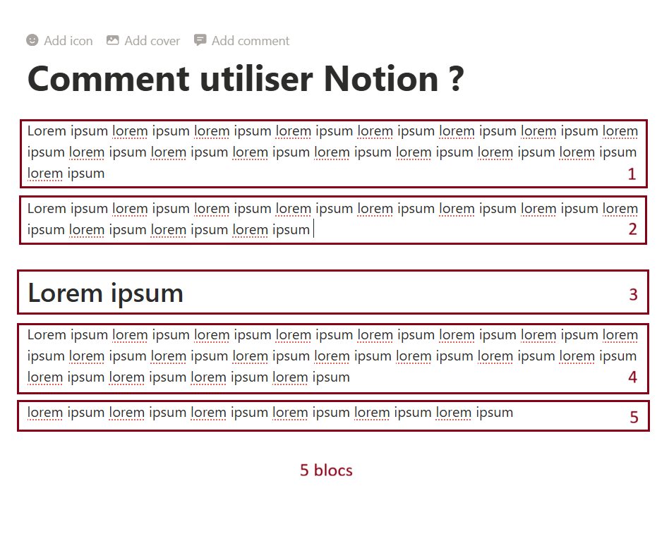 Capture d'écran de Notion montrant différents blocs sur une page